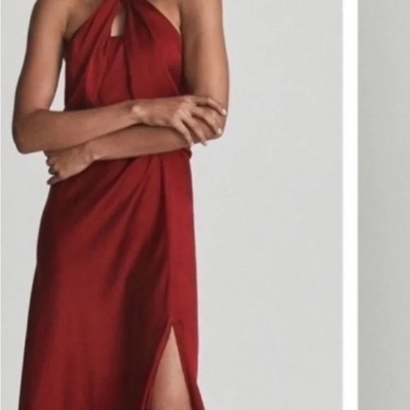 Red Sleeveless Halter Sundress with Slit - Picture 1 of 6